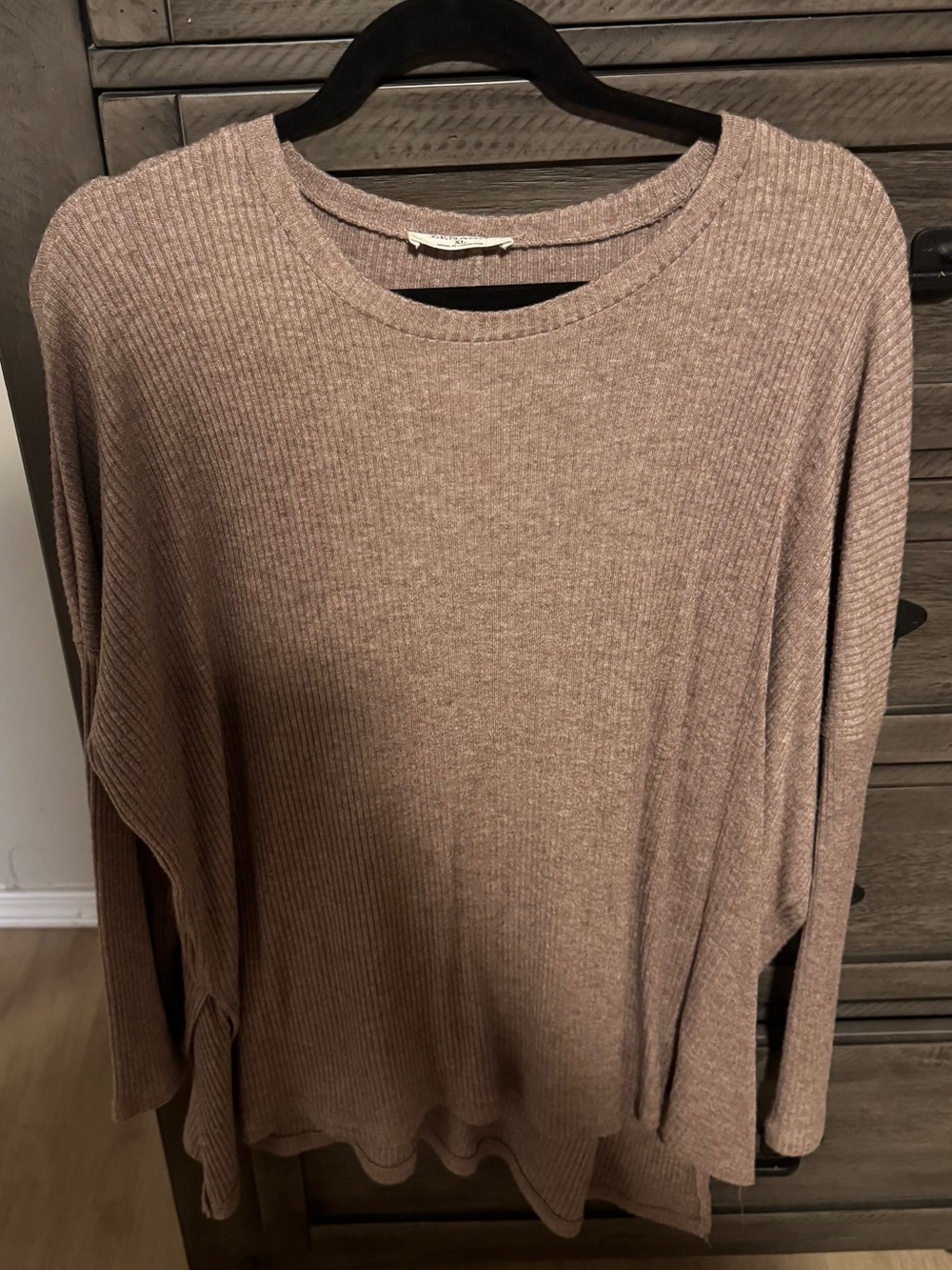 Zenana Ribbed Long-Sleeve Top brown size XL extra large